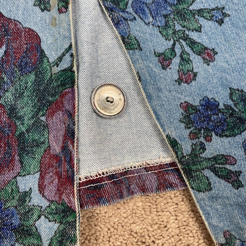 JOUJOU Blazer Womens S Blue Denim Floral Vintage 80s Oversized Boxy Long Jacket - Picture 5 of 13